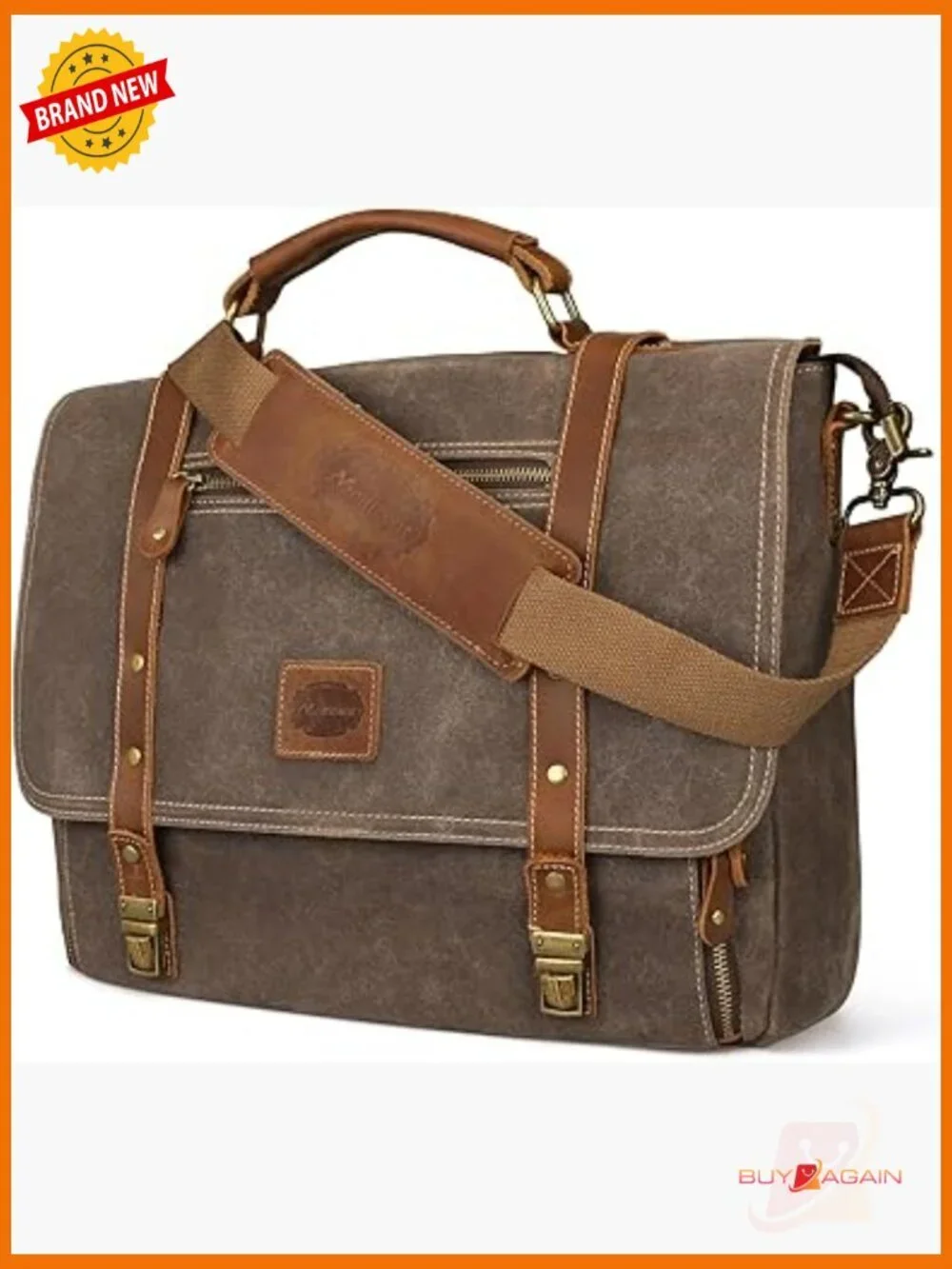 Laptop Messenger Bag 15.6in Waterproof Canvas Leather